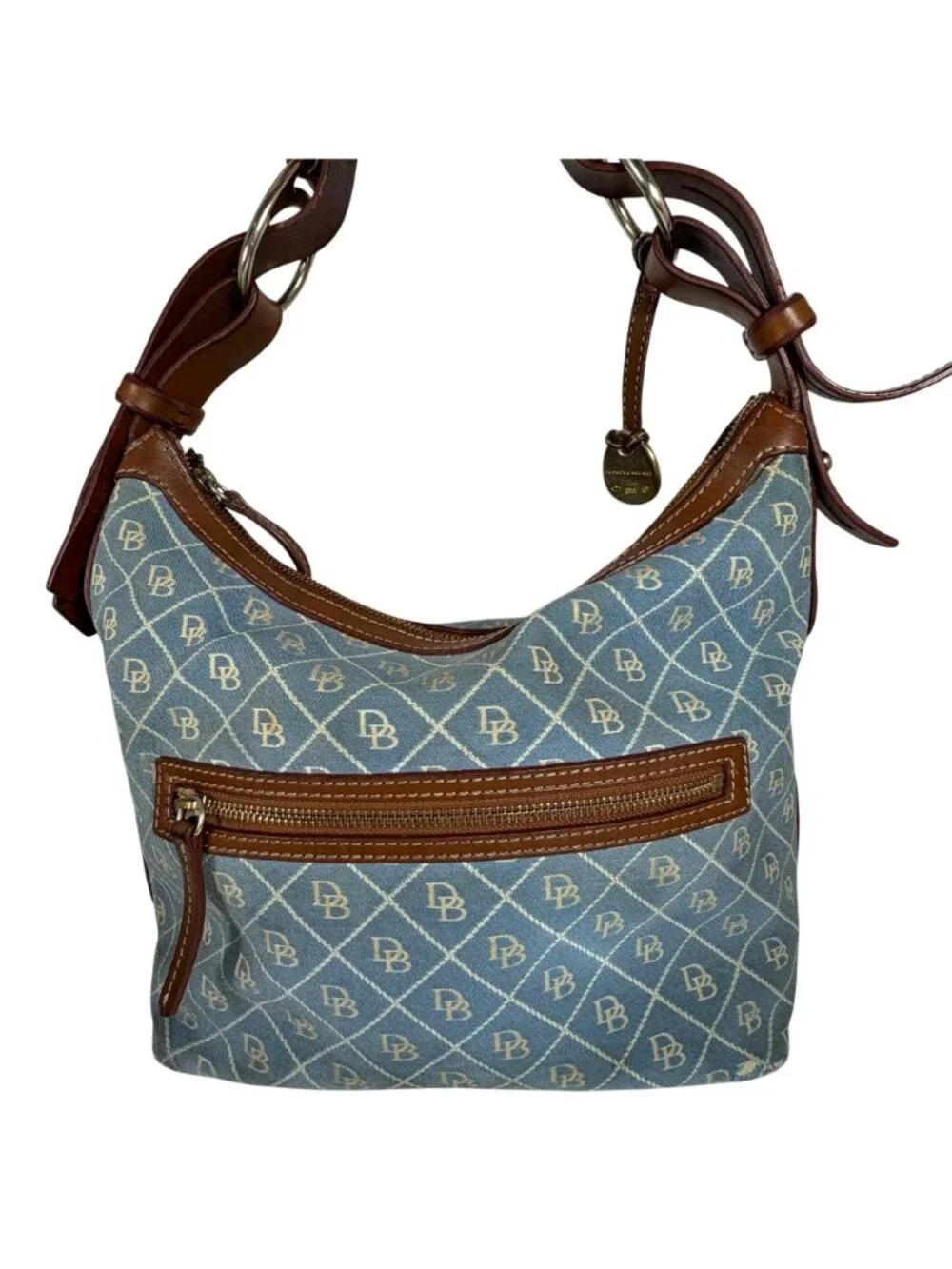 Dooney Bourke Denim/Leather Trim Signature Logo Hobo Shoulder Bag FLAWS